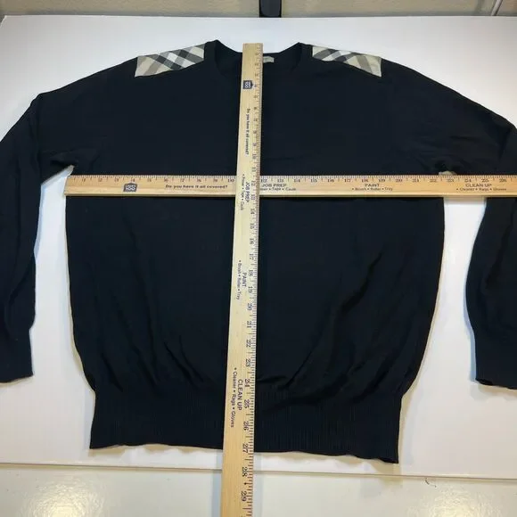 BURBERRY Knit Cotton Long Sleeve SWEATER SHIRT Sz Mens L Black - Picture 4 of 5